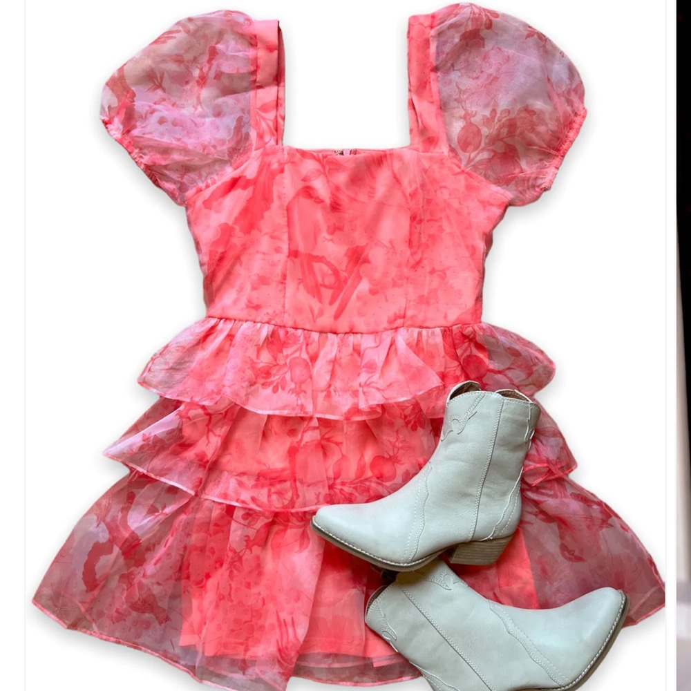 TCEC pink ruffle floral printed dress